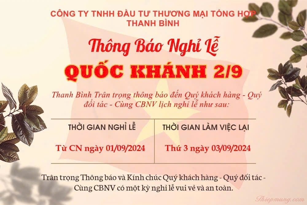 Thông báo lịch nghỉ lễ Quốc Khánh 2/9